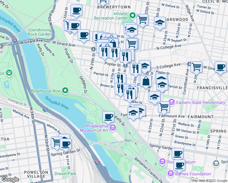 map of restaurants, bars, coffee shops, grocery stores, and more near 782 North Taney Street in Philadelphia
