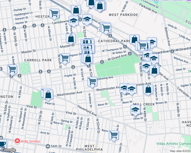 map of restaurants, bars, coffee shops, grocery stores, and more near 619 North Creighton Street in Philadelphia