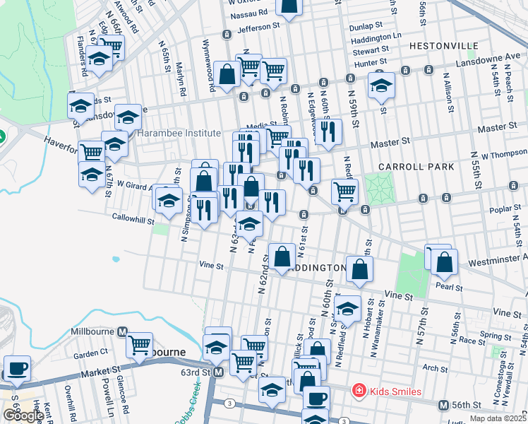 map of restaurants, bars, coffee shops, grocery stores, and more near 6216 West Girard Avenue in Philadelphia