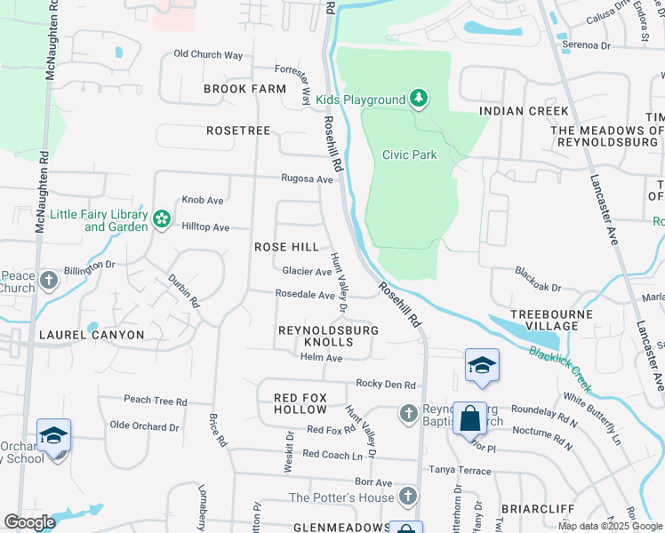 map of restaurants, bars, coffee shops, grocery stores, and more near 556 Hunt Valley Drive in Reynoldsburg