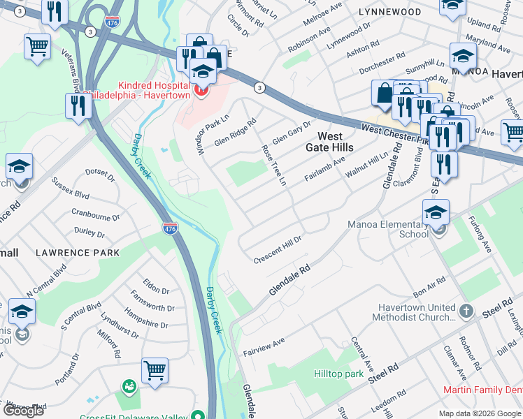map of restaurants, bars, coffee shops, grocery stores, and more near 309 Fairlamb Avenue in Havertown