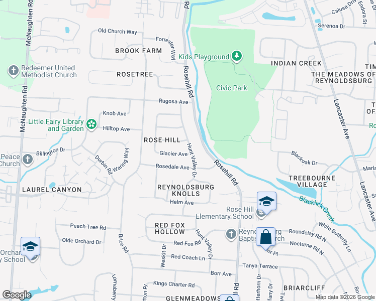 map of restaurants, bars, coffee shops, grocery stores, and more near 556 Hunt Valley Drive in Reynoldsburg
