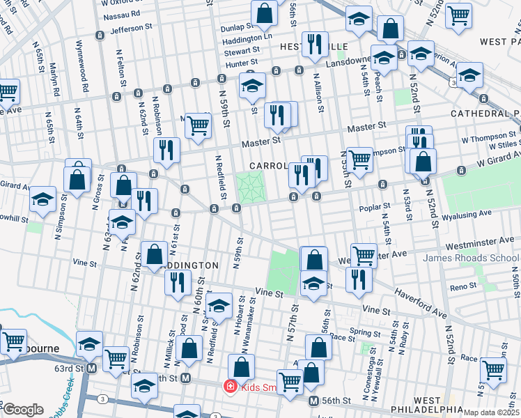 map of restaurants, bars, coffee shops, grocery stores, and more near 561 North Wanamaker Street in Philadelphia