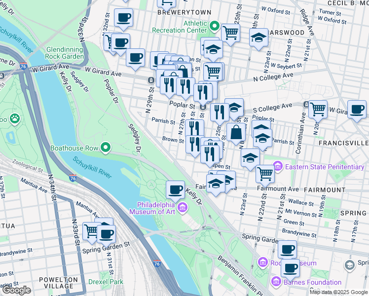 map of restaurants, bars, coffee shops, grocery stores, and more near 786 North Taney Street in Philadelphia