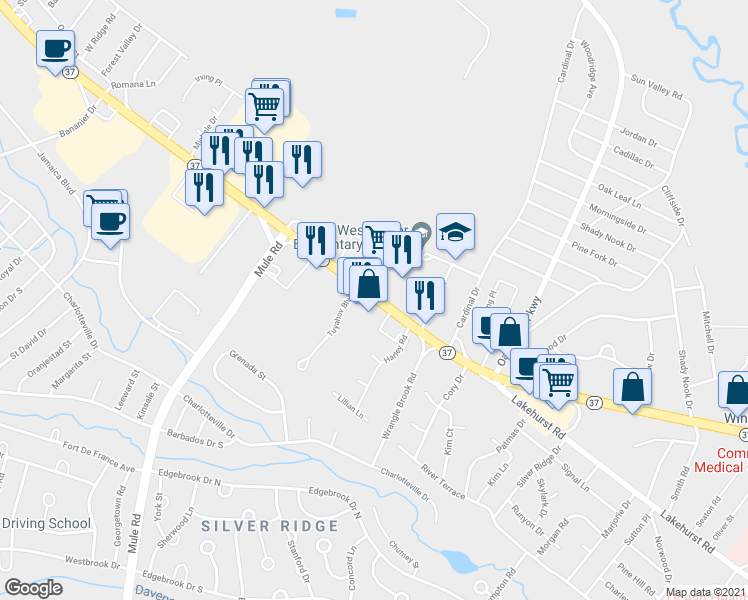 map of restaurants, bars, coffee shops, grocery stores, and more near New Jersey 37 in Toms River