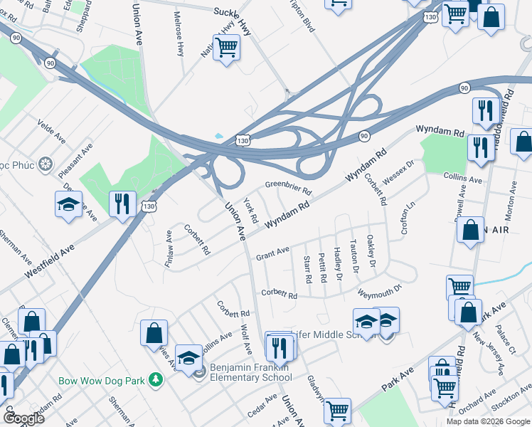 map of restaurants, bars, coffee shops, grocery stores, and more near 2434 Shelley Lane in Pennsauken Township