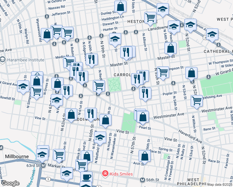 map of restaurants, bars, coffee shops, grocery stores, and more near 5818 West Girard Avenue in Philadelphia