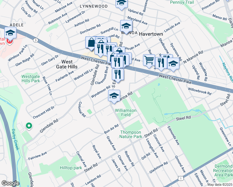 map of restaurants, bars, coffee shops, grocery stores, and more near 226 Stanley Avenue in Havertown