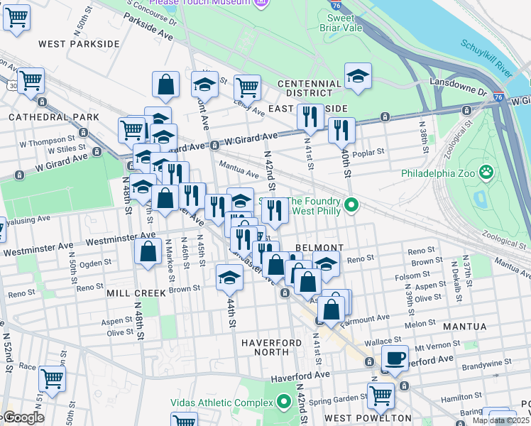 map of restaurants, bars, coffee shops, grocery stores, and more near in Philadelphia