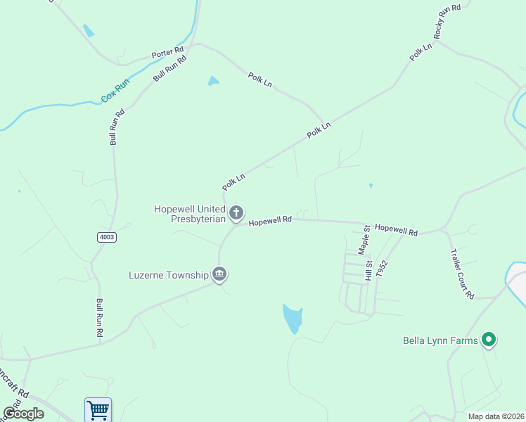 map of restaurants, bars, coffee shops, grocery stores, and more near 374 Hopewell Rd in Brownsville