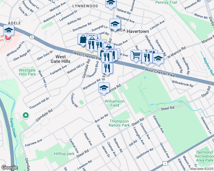 map of restaurants, bars, coffee shops, grocery stores, and more near 226 Stanley Avenue in Havertown