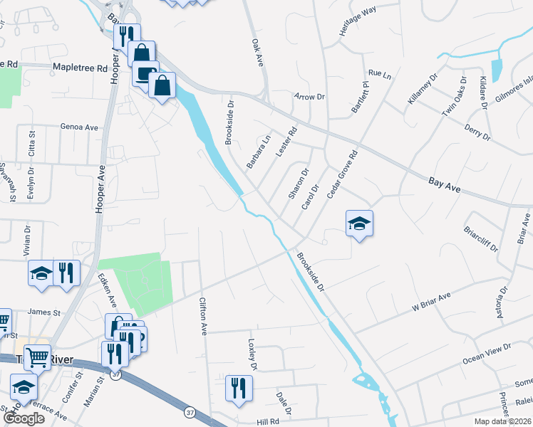 map of restaurants, bars, coffee shops, grocery stores, and more near 186 Sharon Drive in Toms River