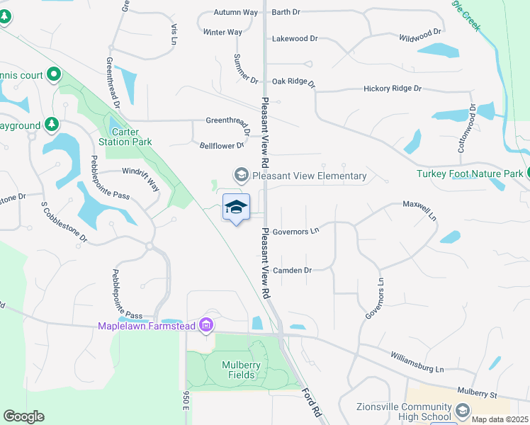 map of restaurants, bars, coffee shops, grocery stores, and more near 4800 South 975 East in Zionsville