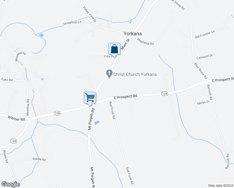 map of restaurants, bars, coffee shops, grocery stores, and more near 4545 E Prospect Rd in York