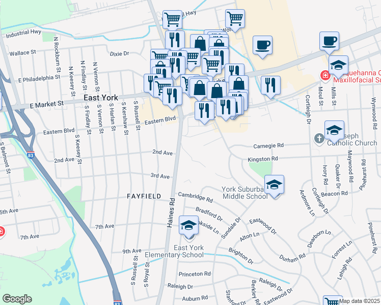 map of restaurants, bars, coffee shops, grocery stores, and more near 207 Haines Road in East York