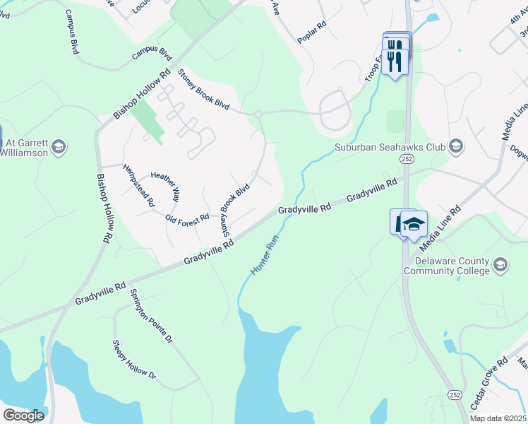 map of restaurants, bars, coffee shops, grocery stores, and more near 12 Laurel Lane in Newtown Square