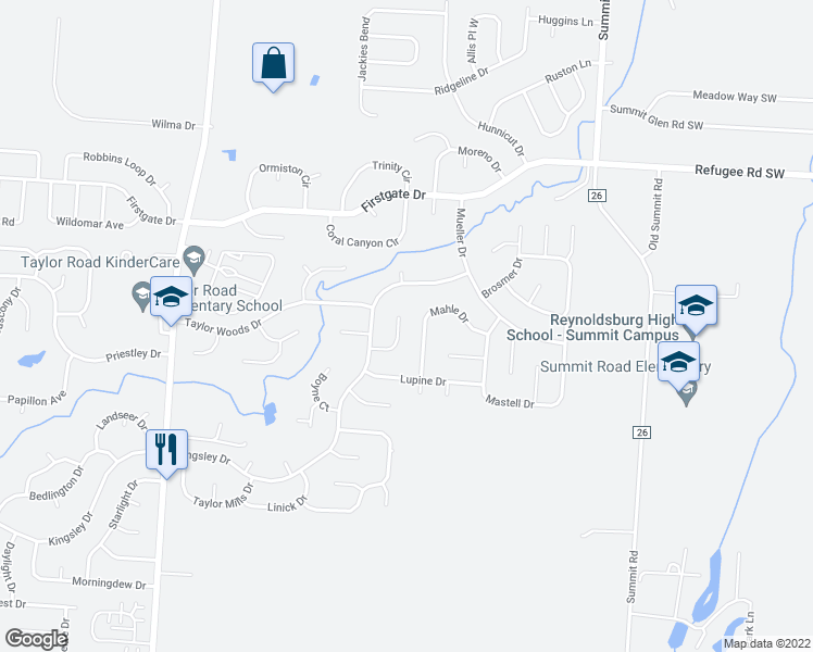 map of restaurants, bars, coffee shops, grocery stores, and more near 930 Dianthus Court in Reynoldsburg