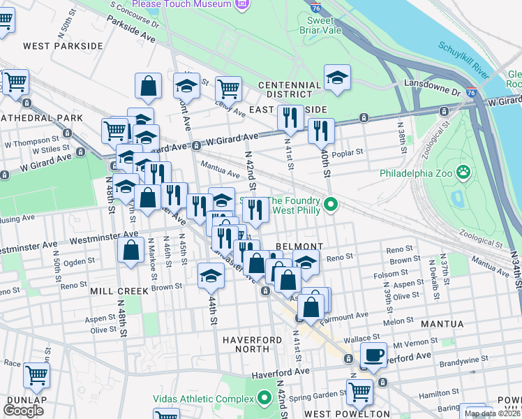 map of restaurants, bars, coffee shops, grocery stores, and more near in Philadelphia