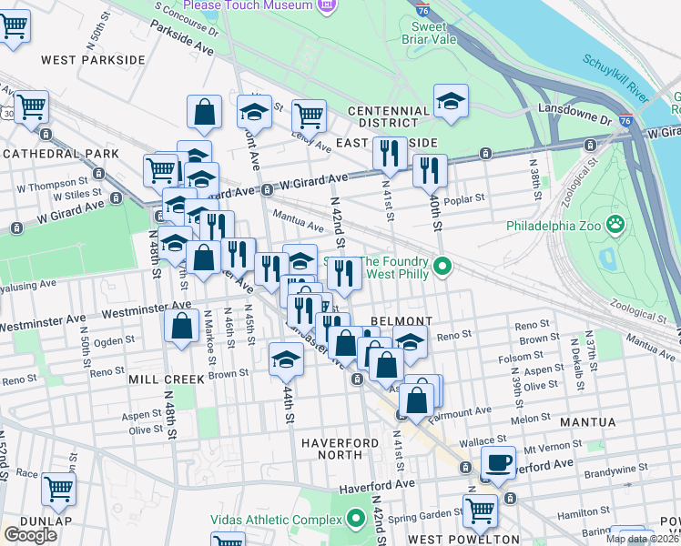 map of restaurants, bars, coffee shops, grocery stores, and more near in Philadelphia
