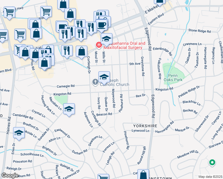 map of restaurants, bars, coffee shops, grocery stores, and more near 330 Maywood Road in East York