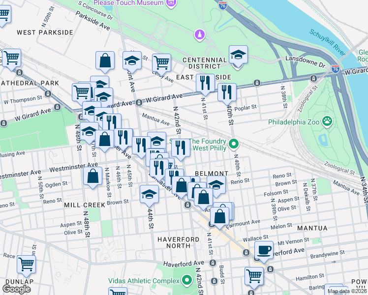 map of restaurants, bars, coffee shops, grocery stores, and more near in Philadelphia