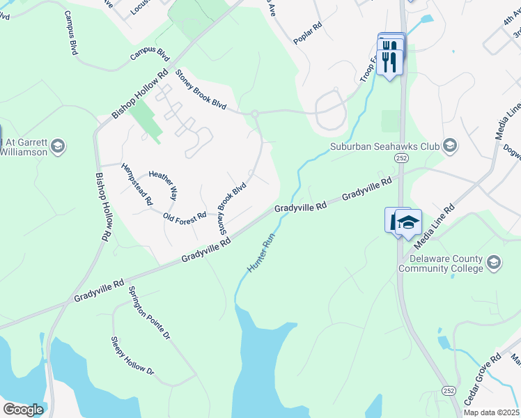 map of restaurants, bars, coffee shops, grocery stores, and more near 12 Laurel Lane in Newtown Square