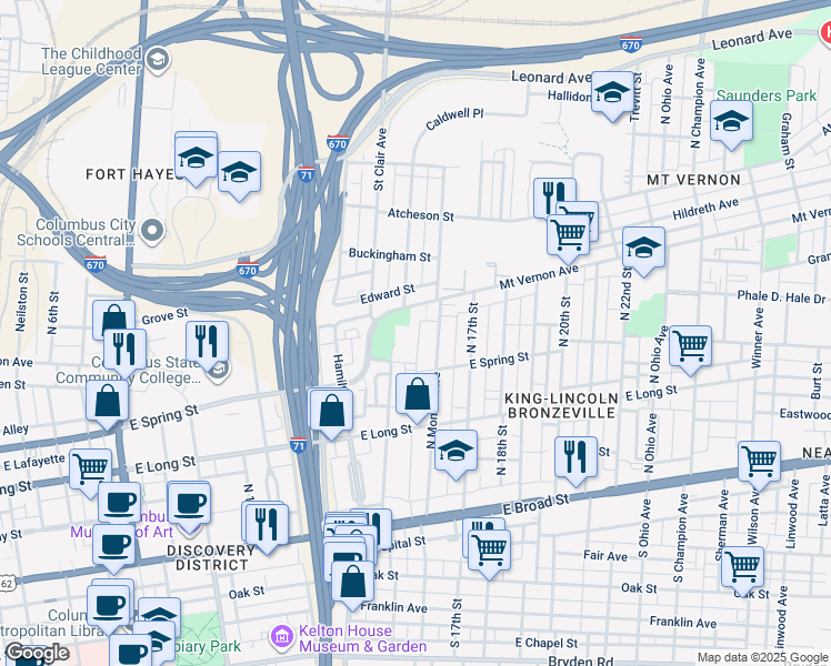 map of restaurants, bars, coffee shops, grocery stores, and more near 861 Mount Vernon Avenue in Columbus