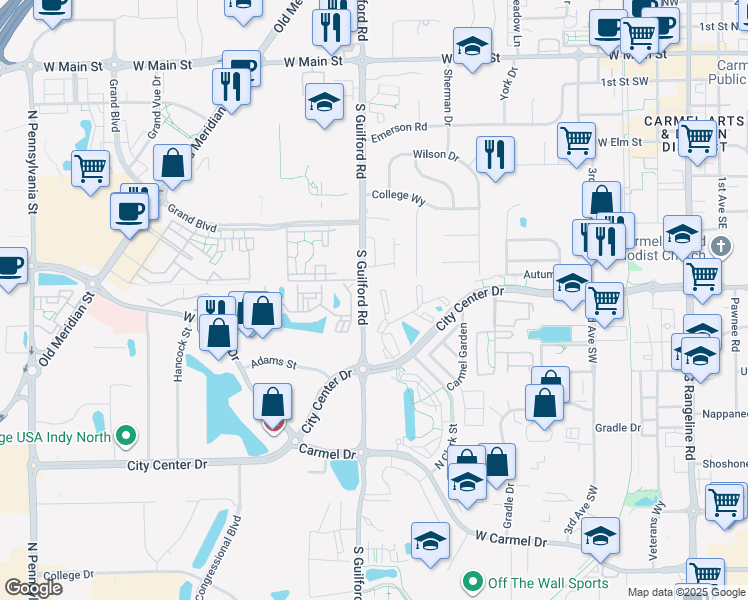 map of restaurants, bars, coffee shops, grocery stores, and more near 12568 Timber Creek Drive in Carmel