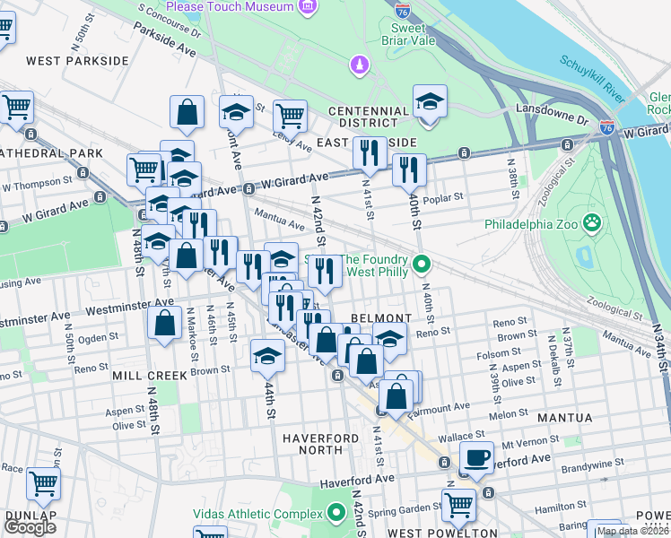 map of restaurants, bars, coffee shops, grocery stores, and more near in Philadelphia