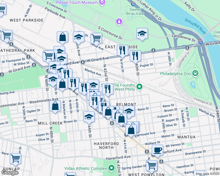 map of restaurants, bars, coffee shops, grocery stores, and more near in Philadelphia