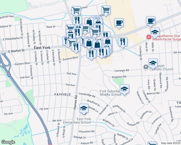 map of restaurants, bars, coffee shops, grocery stores, and more near 207 Haines Road in East York