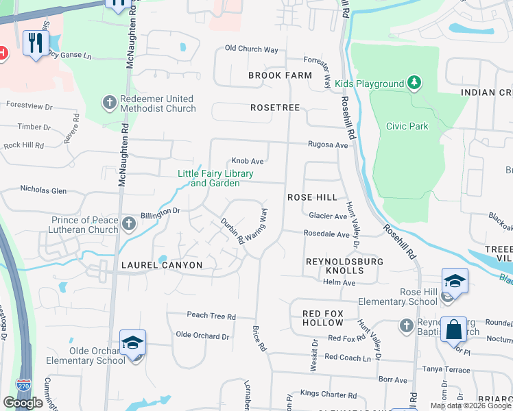 map of restaurants, bars, coffee shops, grocery stores, and more near 6423 Plankton Drive in Columbus