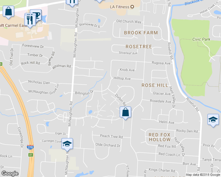 map of restaurants, bars, coffee shops, grocery stores, and more near 6311 Hilltop Avenue in Reynoldsburg