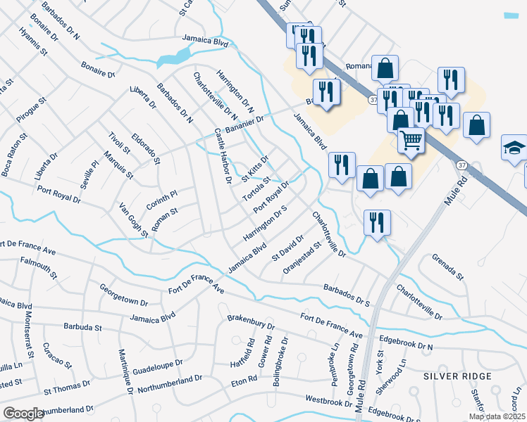 map of restaurants, bars, coffee shops, grocery stores, and more near 26 Port Royal Drive in Toms River