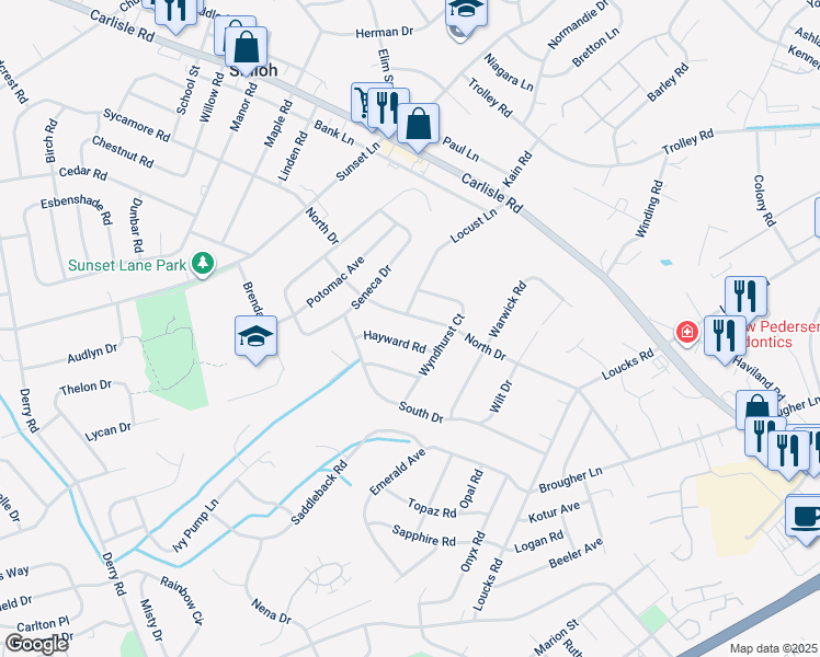 map of restaurants, bars, coffee shops, grocery stores, and more near 1841 Hayward Road in York