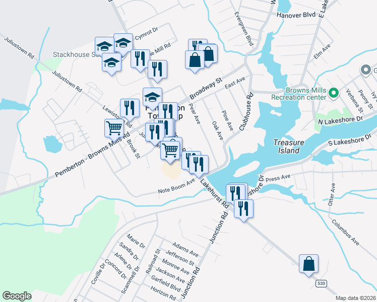 map of restaurants, bars, coffee shops, grocery stores, and more near 8 Trenton Road in Burlington County