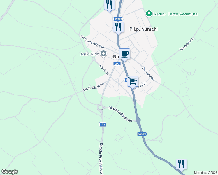 map of restaurants, bars, coffee shops, grocery stores, and more near 87 Strada Provinciale 8 in Nurachi