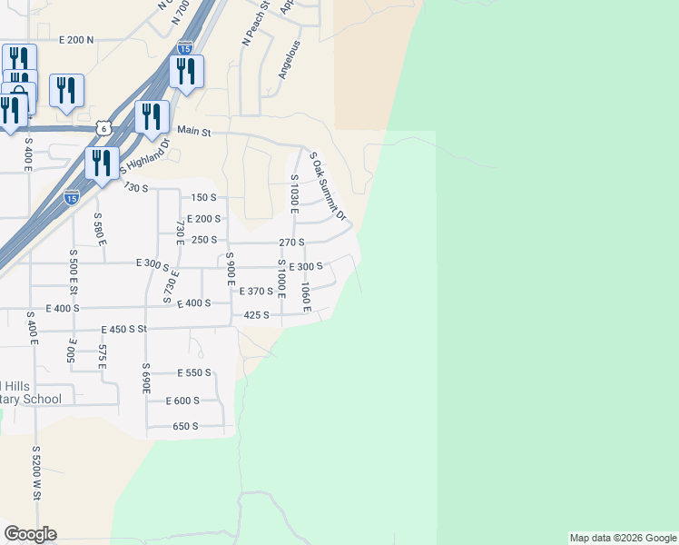 map of restaurants, bars, coffee shops, grocery stores, and more near 347 South 1150 East in Santaquin