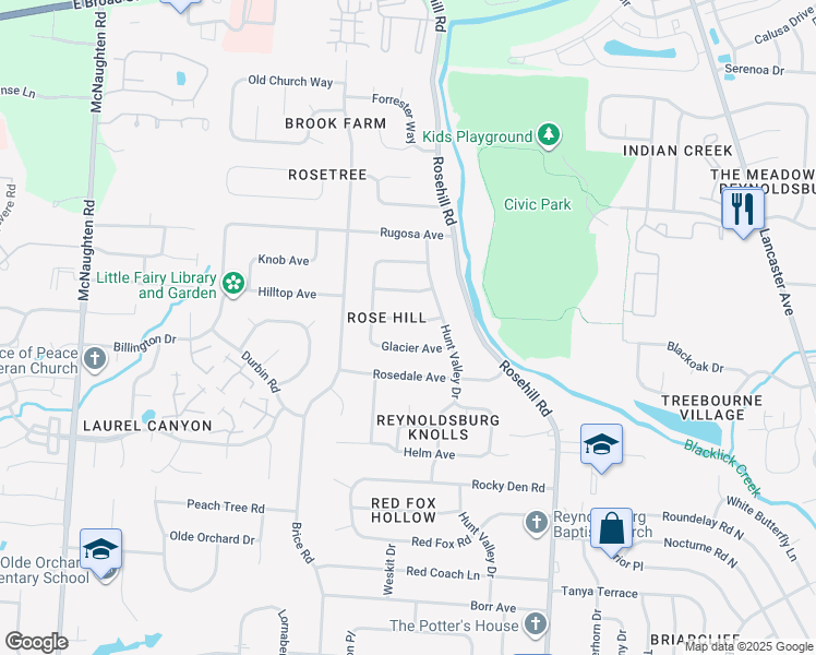 map of restaurants, bars, coffee shops, grocery stores, and more near 6609 Fusilier Avenue in Reynoldsburg