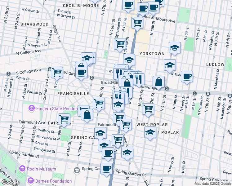 map of restaurants, bars, coffee shops, grocery stores, and more near in Philadelphia