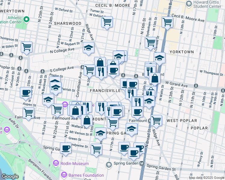 map of restaurants, bars, coffee shops, grocery stores, and more near in Philadelphia