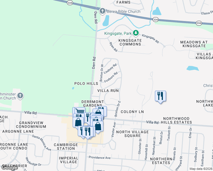 map of restaurants, bars, coffee shops, grocery stores, and more near 1134 Armsgate Road in Springfield
