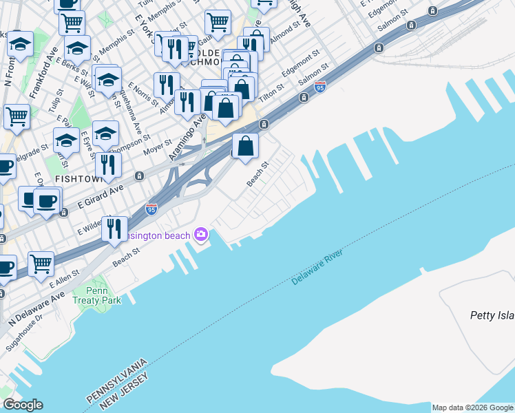 map of restaurants, bars, coffee shops, grocery stores, and more near 3101 Evergreen Walk in Philadelphia