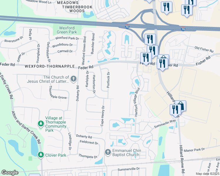 map of restaurants, bars, coffee shops, grocery stores, and more near 940 Portlock Drive in Columbus