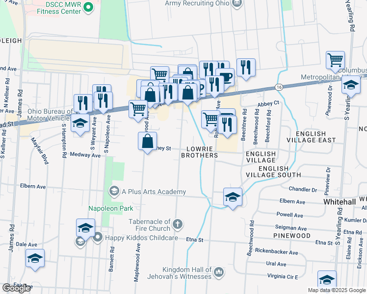 map of restaurants, bars, coffee shops, grocery stores, and more near 136 Collingwood Avenue in Whitehall