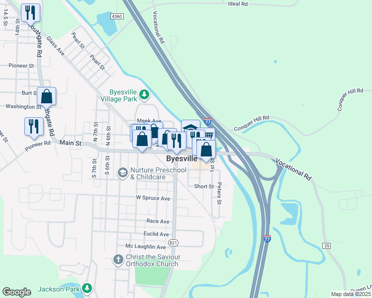 map of restaurants, bars, coffee shops, grocery stores, and more near 222 Main Street in Byesville