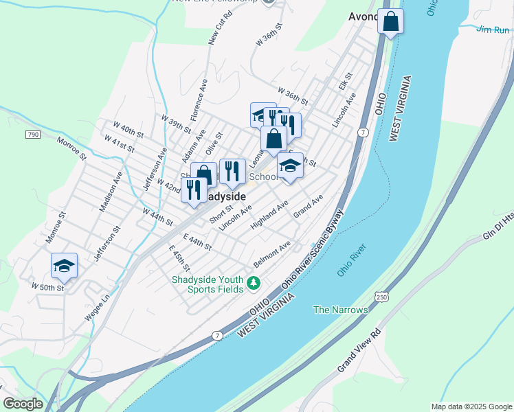map of restaurants, bars, coffee shops, grocery stores, and more near 3948 Lincoln Avenue in Shadyside