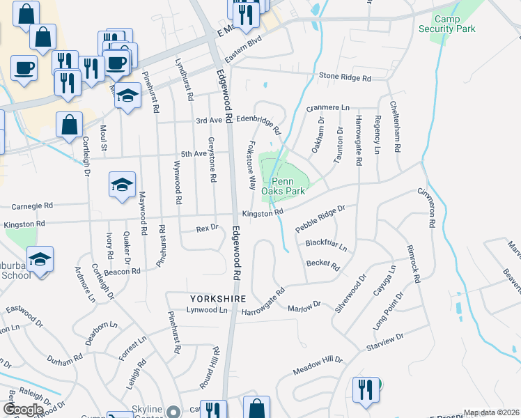 map of restaurants, bars, coffee shops, grocery stores, and more near 3355 Kingston Road in York