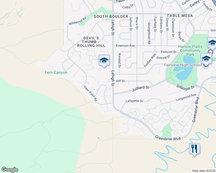 map of restaurants, bars, coffee shops, grocery stores, and more near 2539 Briarwood Drive in Boulder