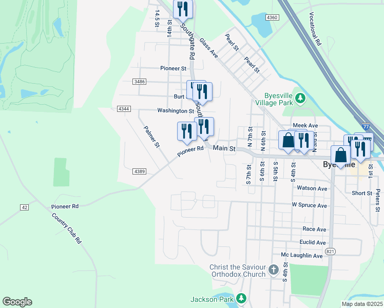 map of restaurants, bars, coffee shops, grocery stores, and more near 10354 Pioneer Road in Byesville